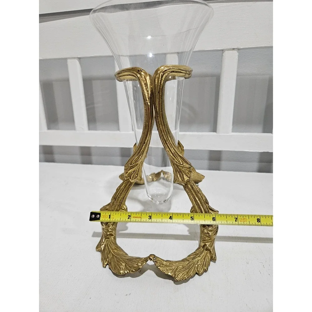 Vtg Bombay Co. Floating Glass Vase w/Ornate Gold Leaf Metal Stand 11